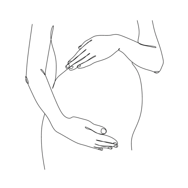 Hamile Kadın Beyaz Izole Arka Planda Bir Çizgi Çiziyor Vektör — Stok Vektör