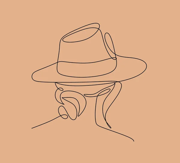 Mujer Abstracta Con Sombrero Con Dibujo Vectorial Por Línea Arte — Vector de stock