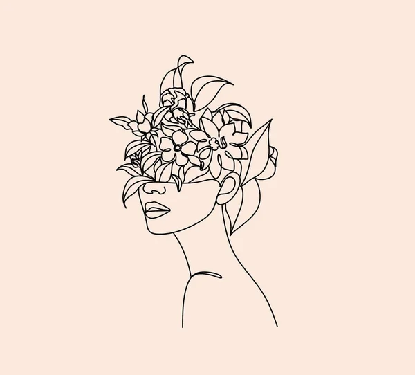 Mujer Cabeza Planta Imprimir Mujer Con Plantas Cabeza Póster Cabeza — Vector de stock