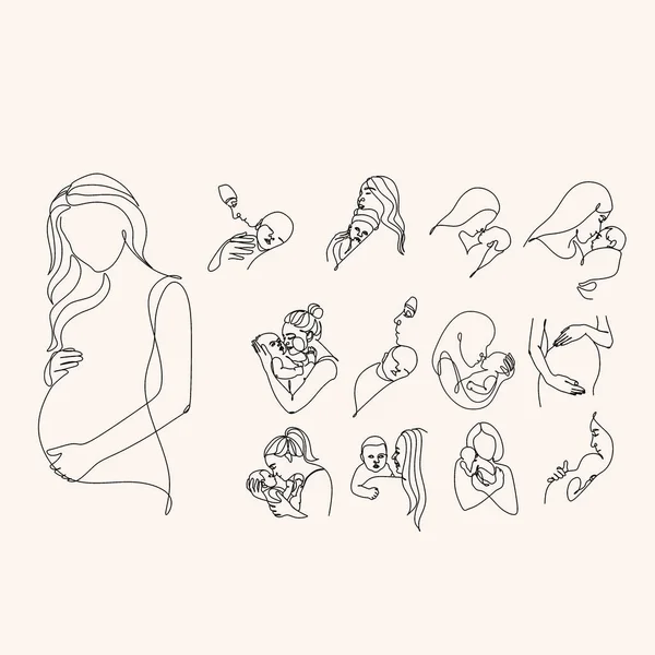 Kobieta Ciąży Jeden Wiersz Rysunek Białym Odizolowanym Tle Ilustracja Wektora — Wektor stockowy