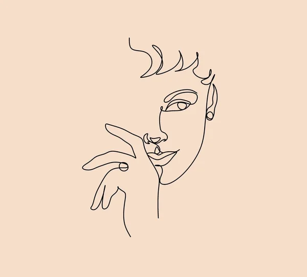 Línea Continua Dibujo Caras Peinado Concepto Moda Minimalista Belleza Femenina — Vector de stock