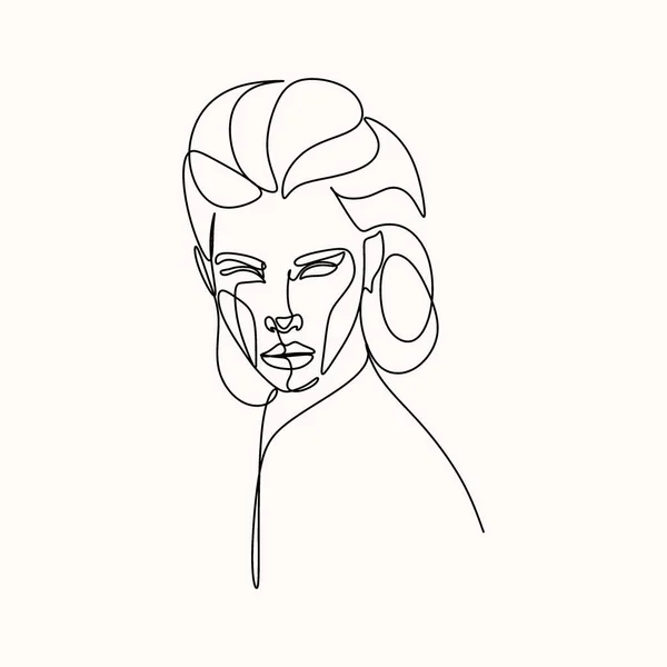若いきれいな女性の抽象的な肖像画 白で絶縁された連続1本の線画 単純な近代的なスタイルでベクトルイラスト — ストックベクタ