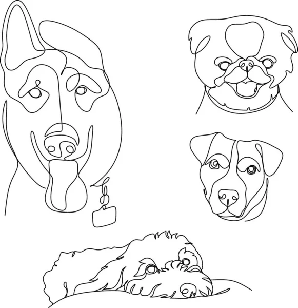 Conjunto Animais Estimação Desenho Estilo Linear Raças Cães Ilustração Vetorial — Vetor de Stock