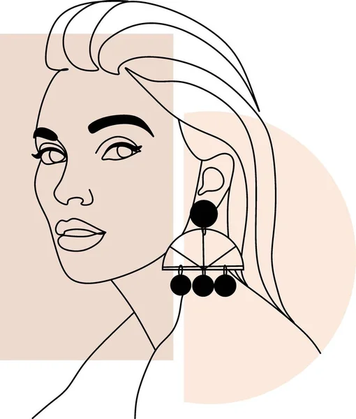 Ilustración Cara Mujer Abstracta Impresión Vectorial Dibujada Mano Con Pendientes — Vector de stock