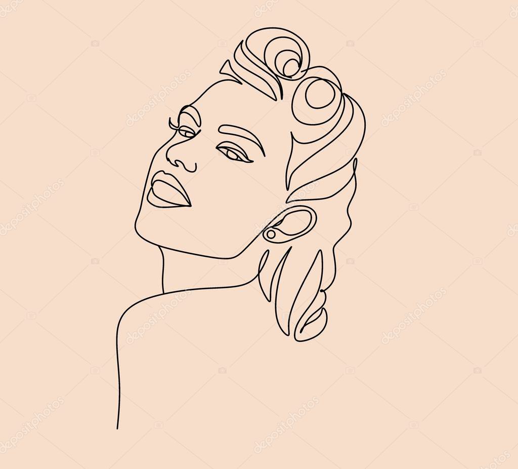 Continuous line, drawing of set faces and hairstyle, fashion concept, woman beauty minimalist, vector illustration for t-shirt, slogan design print graphics style