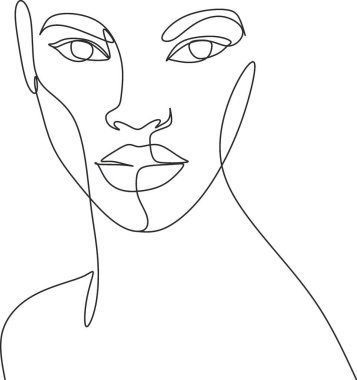 Çizgi Sanat Kadını Yüzü Çizimi. Siyah kadın vektör. Afro-Amerikan Kadın Logosu. Conturing Hattı. Minimalist Yüz. Güzellik salonu