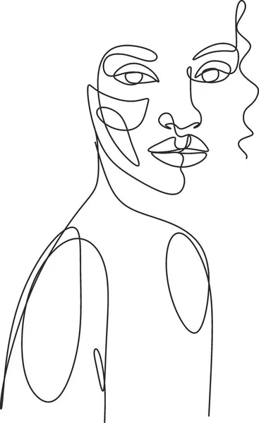 Lijn Art Woman Face Drawing Zwarte Vrouw Vector Afro Amerikaans — Stockvector