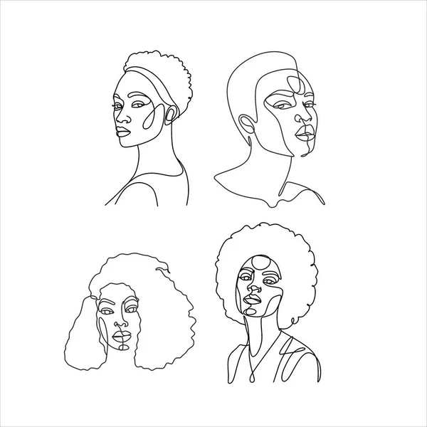 Dessin Visage Femme Art Ligne Black Woman Vector Logo Féminin — Image vectorielle