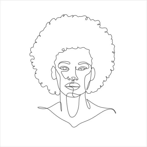Lijn Art Woman Face Drawing Zwarte Vrouw Vector Afro Amerikaans — Stockvector