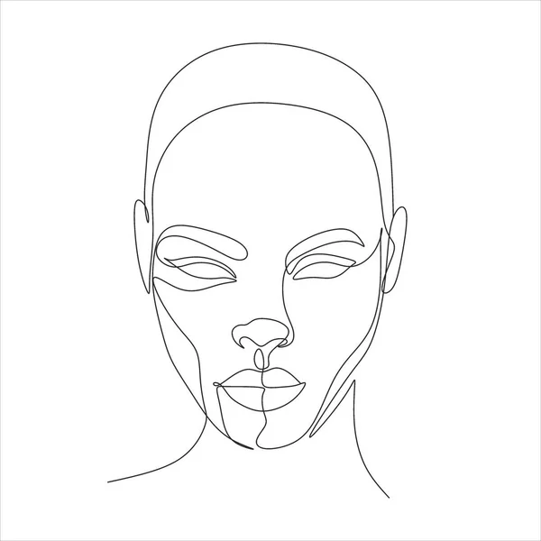 Line Art Woman Face Drawing Black Woman Vector Afro American — Stock Vector