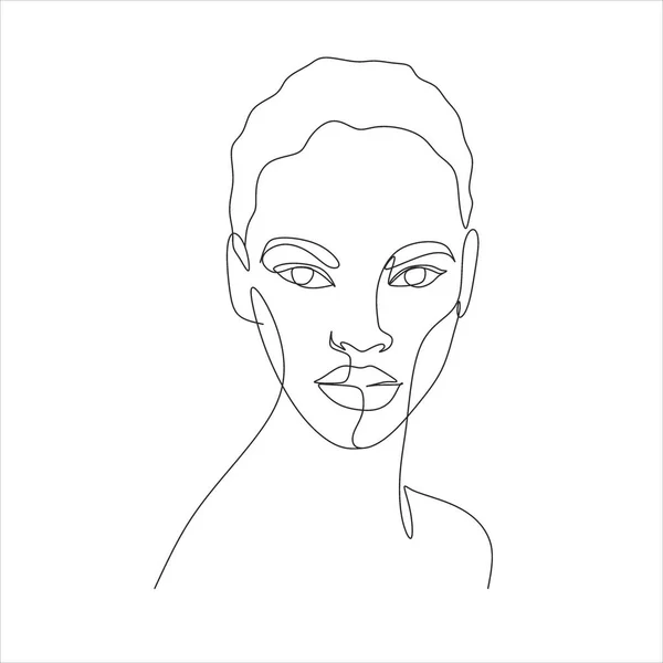 Line Art Woman Face Drawing Black Woman Vector Afro American — Stock Vector