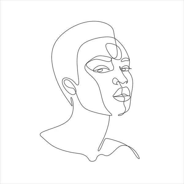 Line Art Woman Face Drawing Black Woman Vector Afro American — Stock Vector