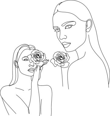 Çiçek çizgisi olan soyut bir yüz. Portre minimalist stil. Modern sürekli çizgi sanatı. Moda baskısı.