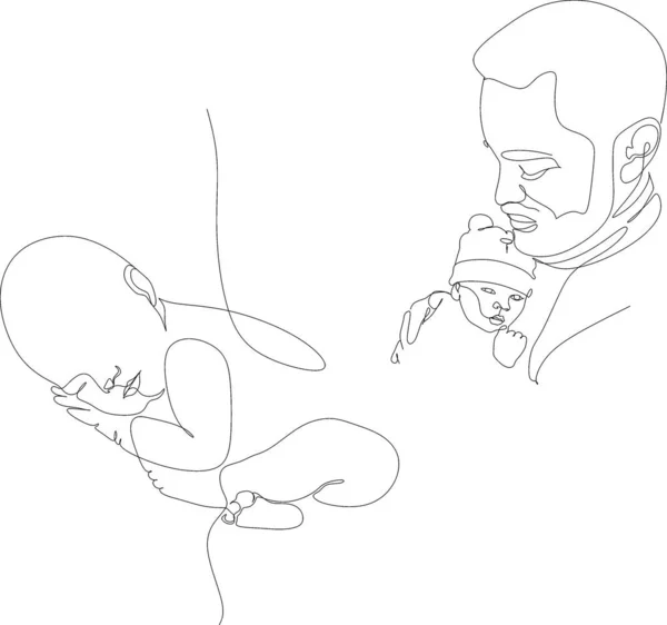 Desenho Linha Contínua Jovem Pai Alimentando Bebê Mamadeira Ilustração Vetorial — Vetor de Stock