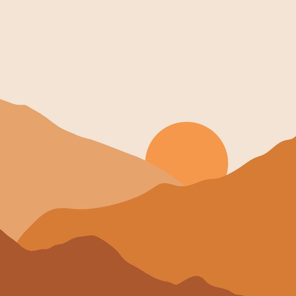 Abstract Contemporary mid century modern landscape boho poster cover template. Minimal and natural compositions for art print, postcard, cover, wallpaper, wall art.