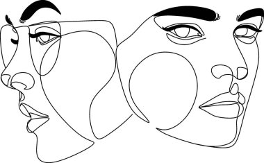 Çizgi Sanat Kadını Yüzü Çizimi. Siyah kadın vektör. Afro-Amerikan Kadın Logosu. Conturing Hattı. Minimalist Yüz. Güzellik salonu