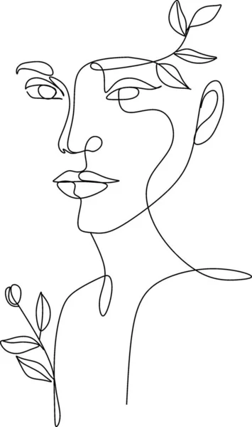 Lijn Art Woman Face Drawing Zwarte Vrouw Vector Afro Amerikaans — Stockvector