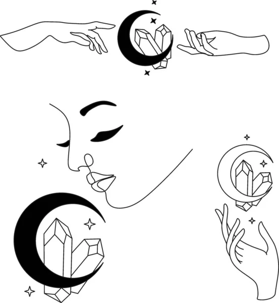 Ensemble Logos Pour Les Mains Féminines Dans Style Linéaire Minimal — Image vectorielle