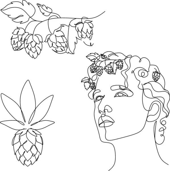 Tête Femme Avec Des Fleurs Dessin Ligne Continuous Line Femme — Image vectorielle