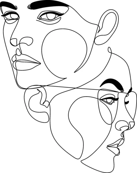 Line Art Woman Face Drawing Black Woman Vector Afro American — Stock Vector