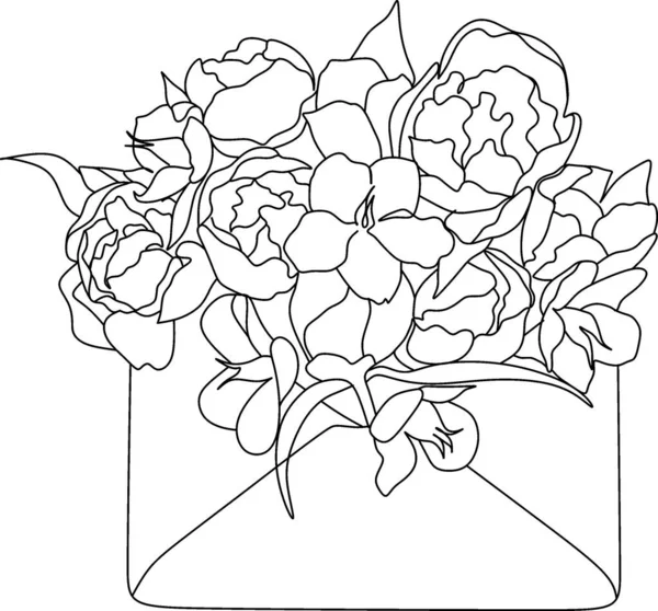 Flowers Envelope Minimalist Print Newborn Line Art — Vector de stock