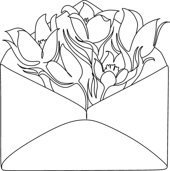 Λουλούδια Στο Φάκελο Μινιμαλιστική Εκτύπωση Νεογέννητη Τέχνη Γραμμής — Διανυσματικό Αρχείο