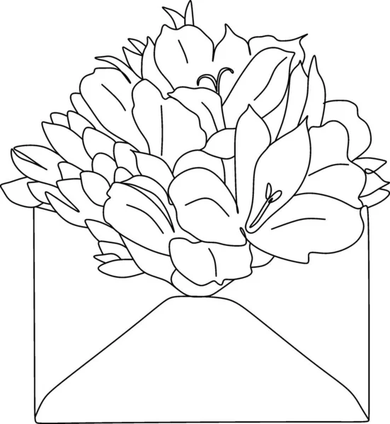 Flowers Envelope Minimalist Print Newborn Line Art — Vector de stock