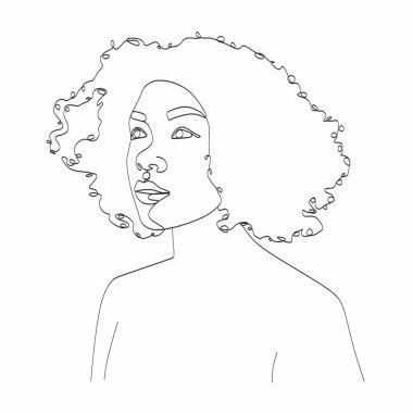 Çizgi Sanat Kadını Yüzü Çizimi. Siyah kadın vektör. Afro-Amerikan Kadın Logosu. Conturing Hattı. Minimalist Yüz. Güzellik salonu