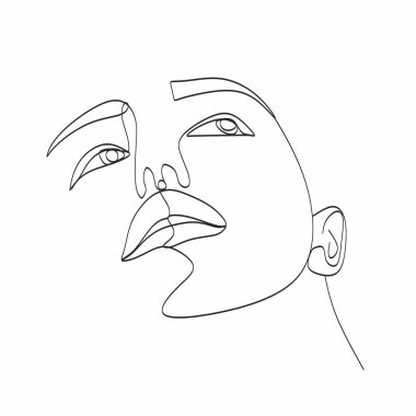 Çizgi Sanat Kadını Yüzü Çizimi. Siyah kadın vektör. Afro-Amerikan Kadın Logosu. Conturing Hattı. Minimalist Yüz. Güzellik salonu