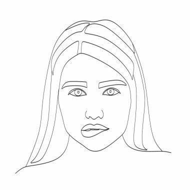 Vektör Minimalist Doğrusal Yüz, Tempate Çizimi, Beyaz Arkaplanda İzole edilmiş Tek Çizgili Yüz.