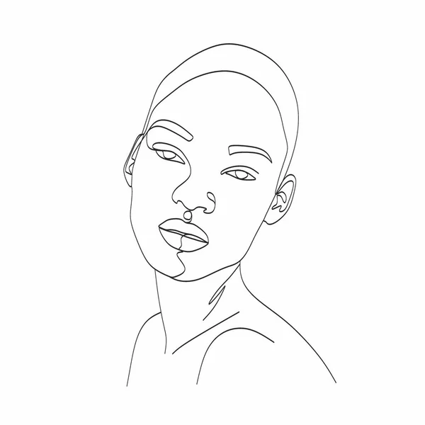 Dessin Visage Femme Art Ligne Black Woman Vector Logo Féminin — Image vectorielle