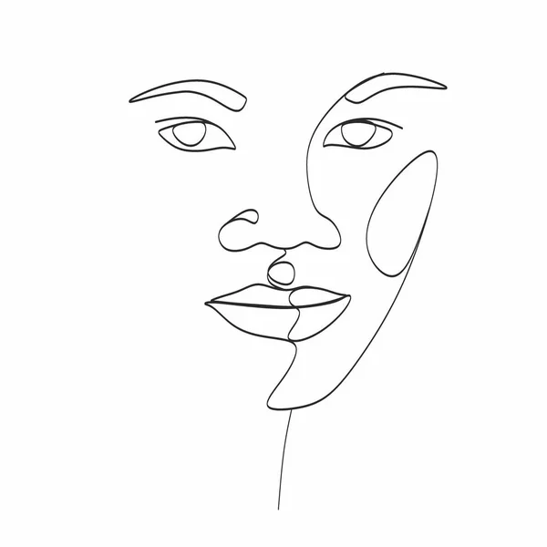 Line Art Woman Face Drawing Black Woman Vector Afro American — Stock Vector