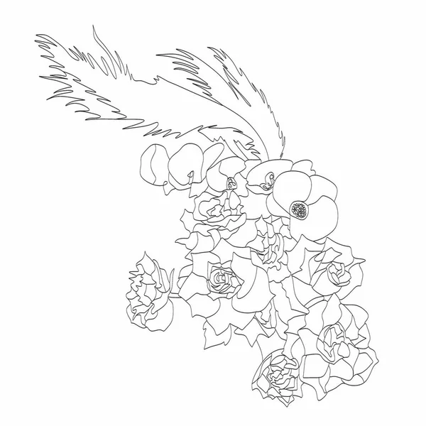 牡丹ラインの絵 フラワーラインアートベクトル 牡丹植物ロゴ — ストックベクタ