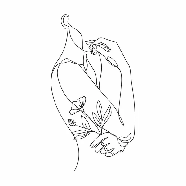 Gezicht Met Bloemen Lijn Tekening Kunst Vrouw Gezicht Vector Minimalistische — Stockvector