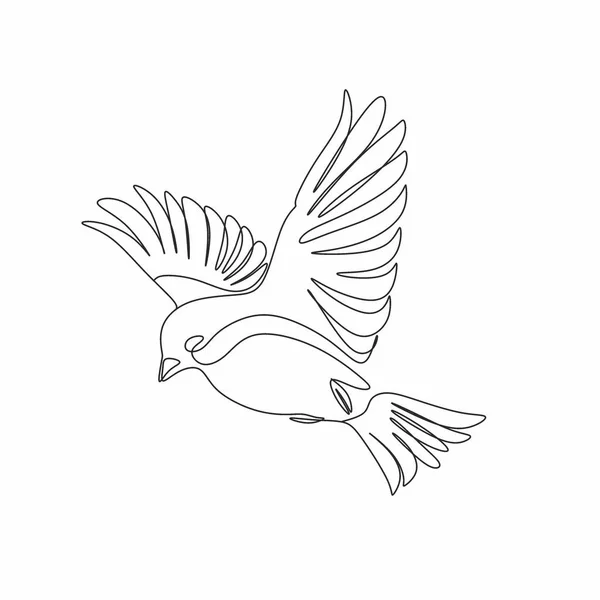 Donna Astratta Faccia Con Uccello Fiori Disegno Linee Ritratto Stile — Vettoriale Stock