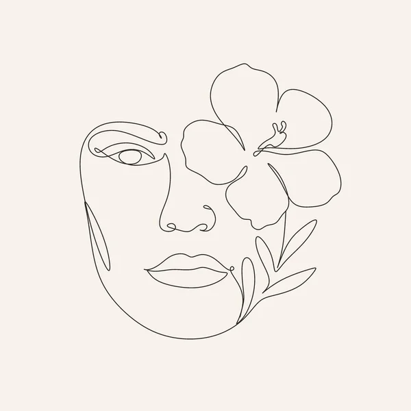 Surreal Face Continuous Line Drawing Face Hairstyle Flower Fashion Concept — стоковый вектор