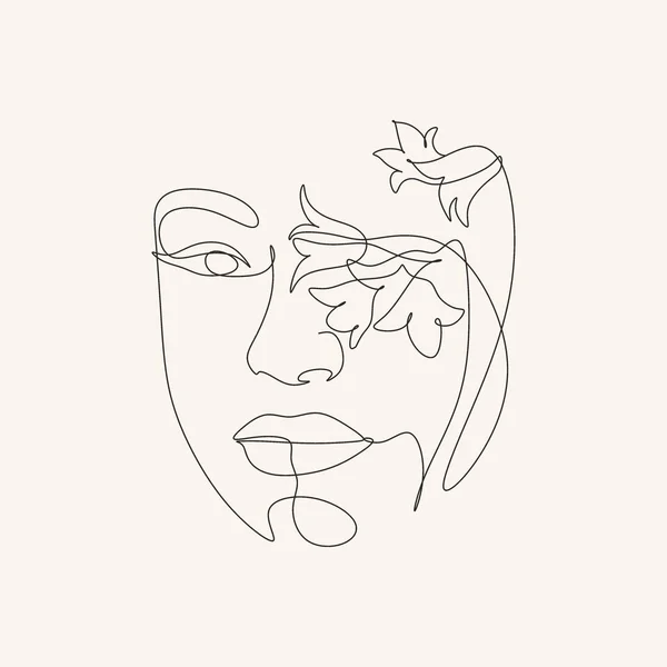 Surreal Face Continuous Line Drawing Face Hairstyle Flower Fashion Concept — стоковый вектор