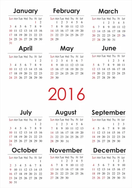 Calendario 2016 Australia — Vettoriale Stock