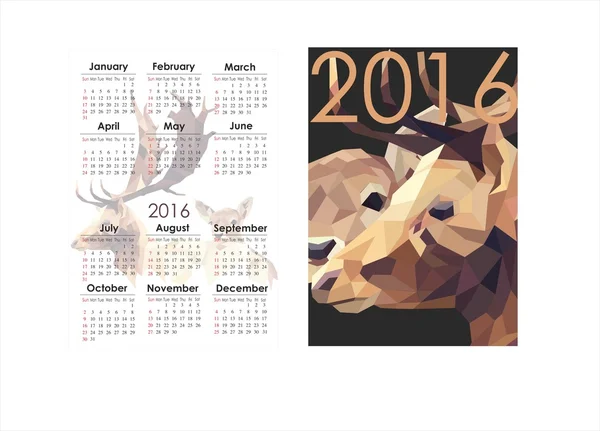 Лось с оленем на календаре 2016 года — стоковый вектор