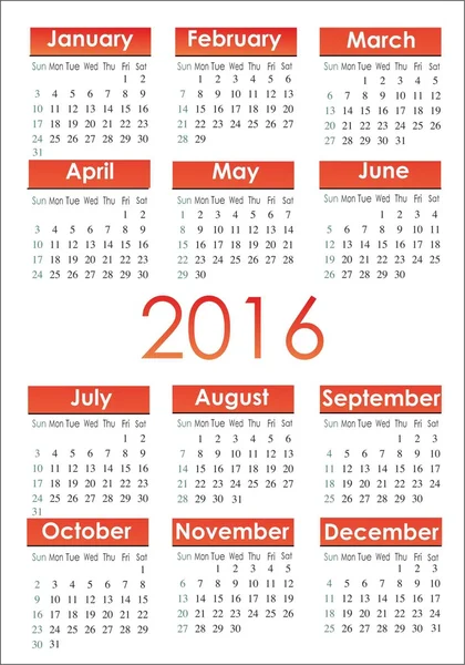 Simple red 2016 kalendarz — Wektor stockowy