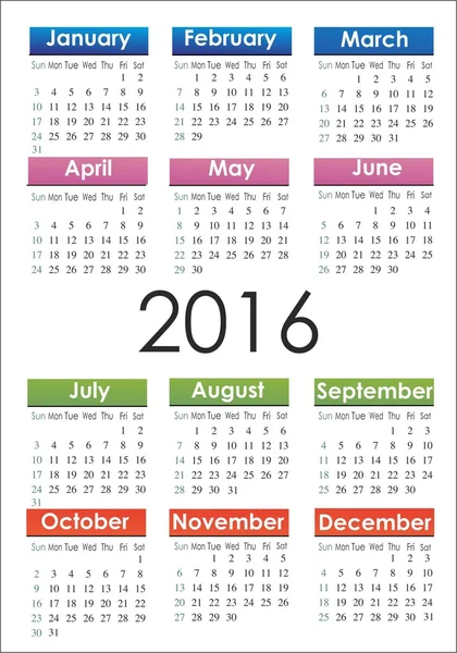 Calendário simples 2016 — Vetor de Stock