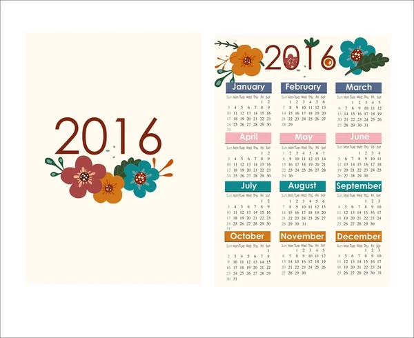 Calendário 2016 simples com flores — Vetor de Stock