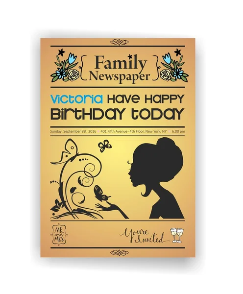 Vintage Newspaper or  journal happy birthday invitation vector design template