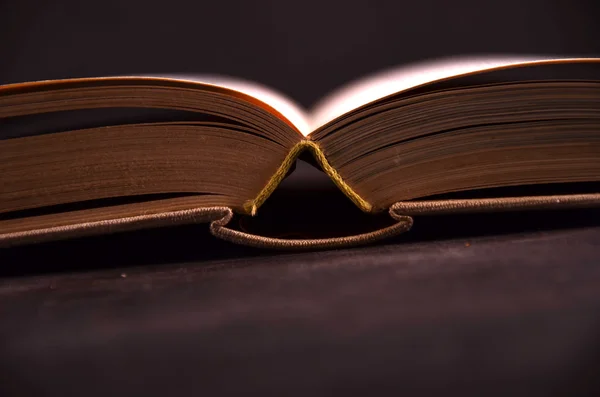 The old, wise book lies on a wooden background — Stock Photo, Image