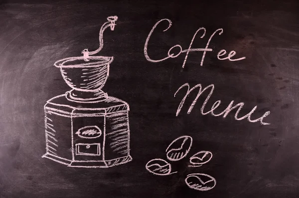 text coffee menu on blackboard the  chalk painted grinder