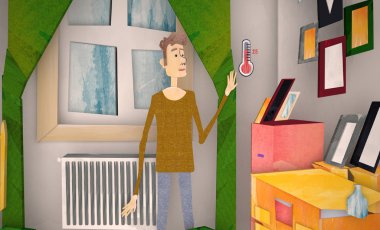  3d. man looking on thermometer  clipart