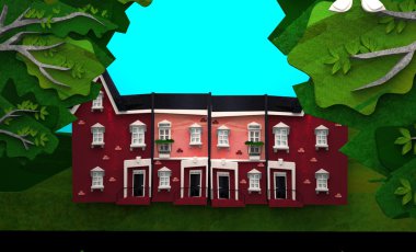  3D. kırmızı şehir evi 