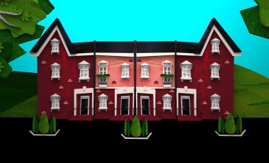  3D. kırmızı şehir evi 