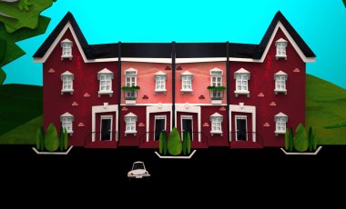  3D. kırmızı şehir evi 
