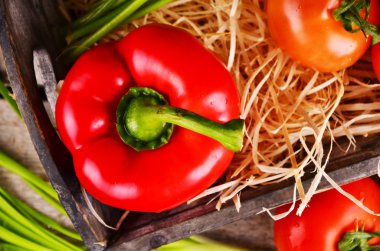 çul arka plan üzerinde kırmızı taze sebze